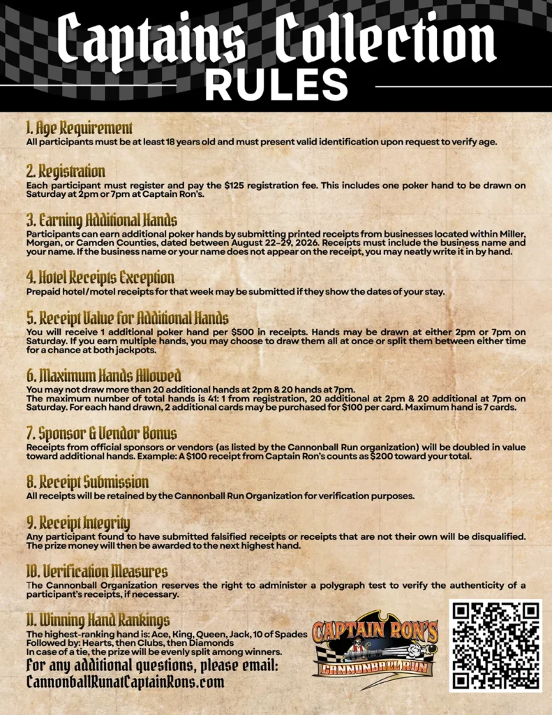 Captain Ron's Cannonball Run Collection Rules