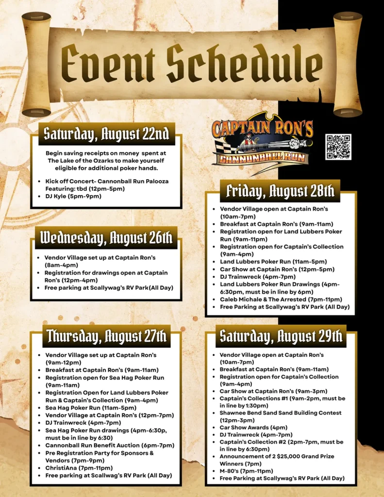 Cannonball Schedule of Events