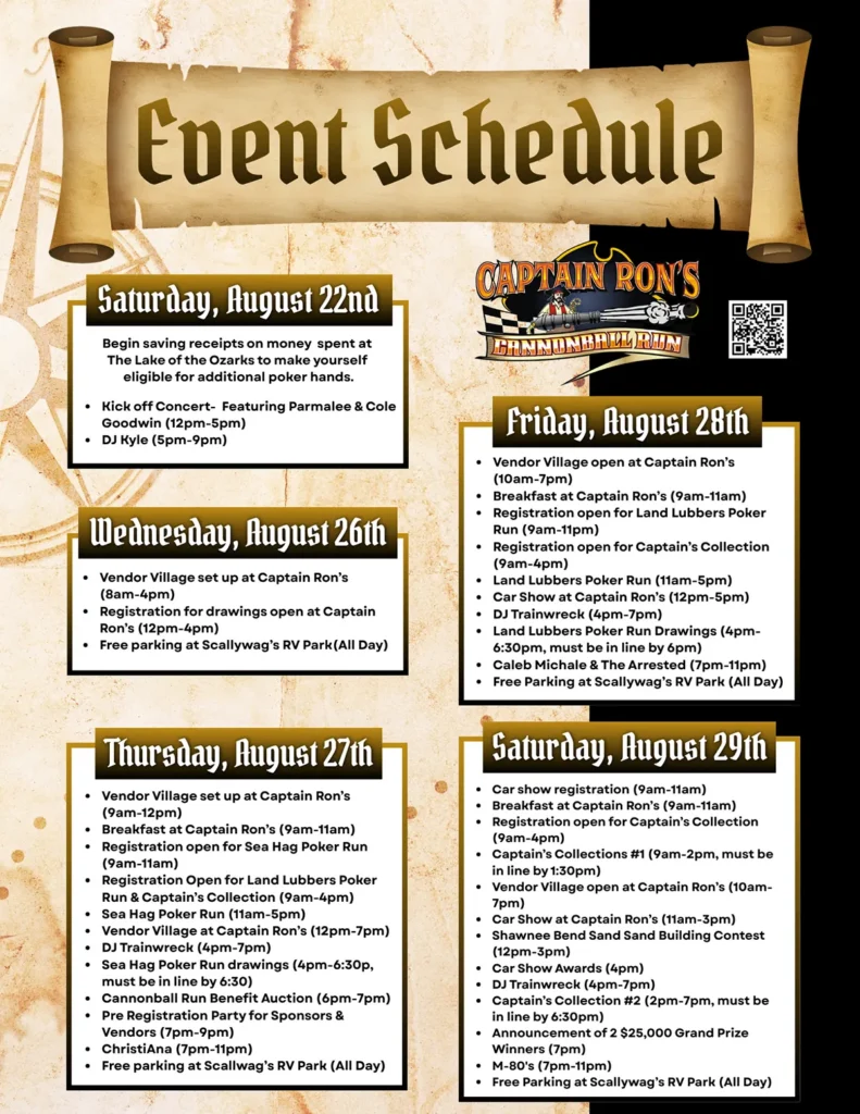 Cannonball Run Event Schedule